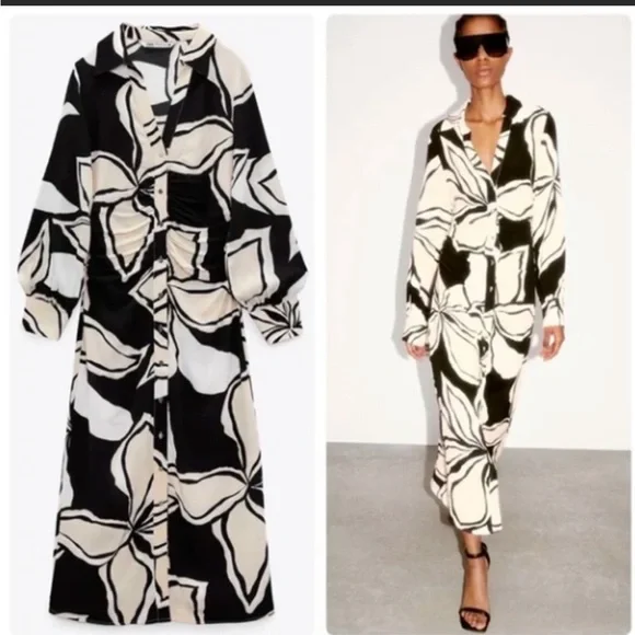 Zara black and white floral dress - Picture 3 of 10